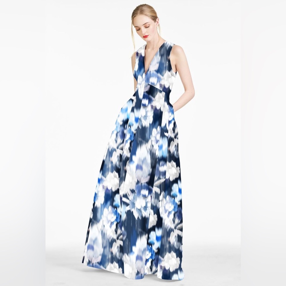 Sachin & Bobi Brooke Gown - Blue Ikat Floral NWT *never been worn*